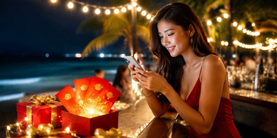 Người dùng tại bãi biển Phú Quốc xem kết quả thể thao trực tuyến và nhận thưởng